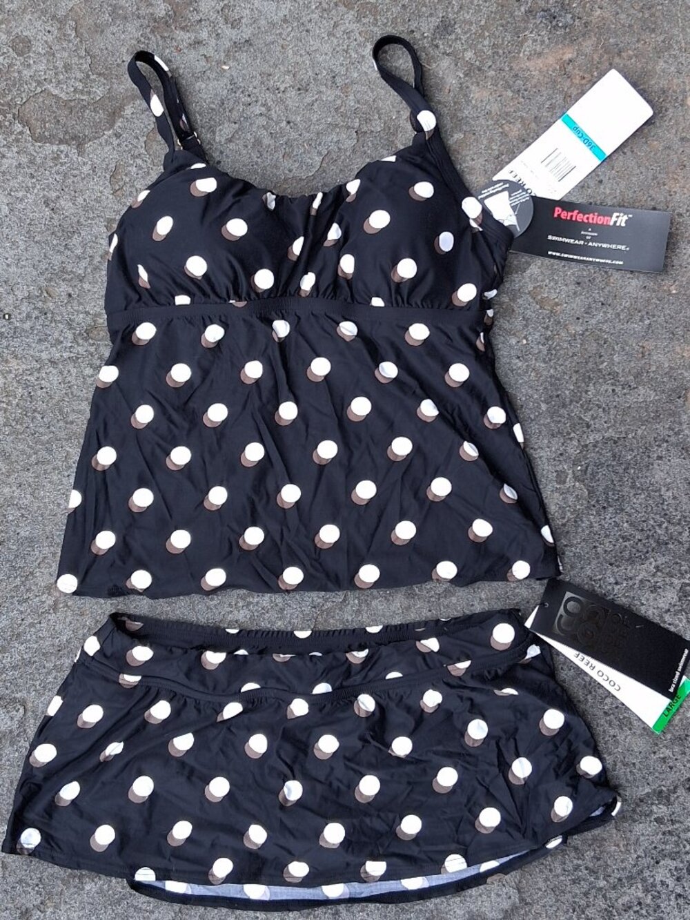 Coco Reef 36D Large Tankini Polka Dot Skirted Swimsuit D Cup new